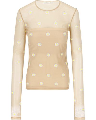 Sportmax Floral Embroidered Long-Sleeved Top - Natural