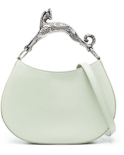 Lanvin White Hobo Cat Bag With Embellished Metal Handle In Leather Woman