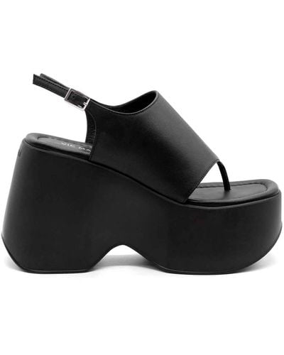 Vic Matié Leather Flip-Flops With Wedge - Black