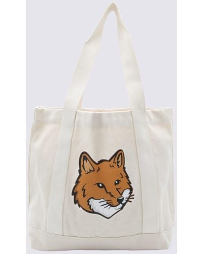 Maison Kitsuné Ecru Cotton Fox Head Tote Bag - White