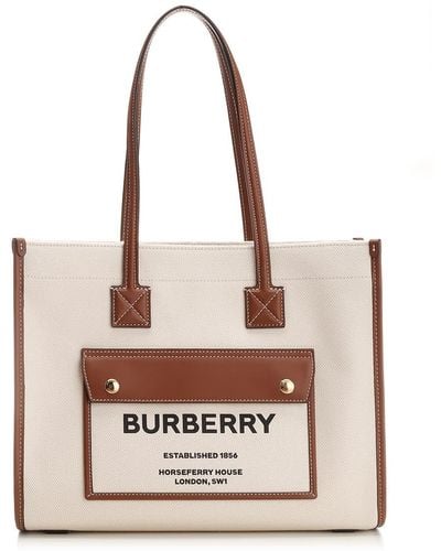 Burberry Tote Bag In Canvas - Natural