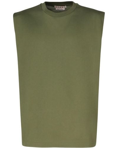 Marni Cotton Sleeveless T-shirt With Dripping Print - Green