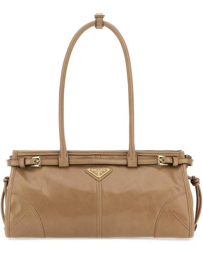 Prada Cappuccino Leather Shoulder Bag - Brown