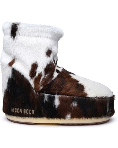 Moon Boot Icon Low Cow-Printed Slip-On Boots - Black
