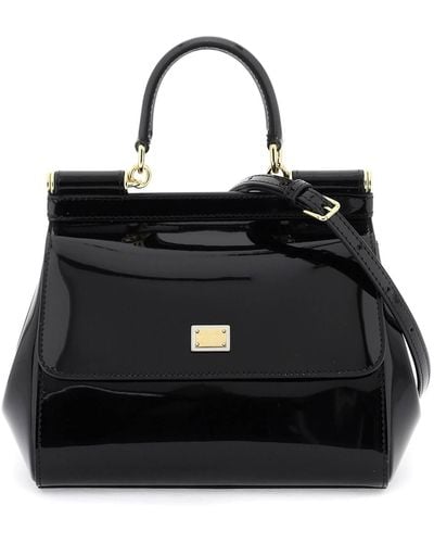 Dolce & Gabbana Patent Leather Sicily Handbag - Black