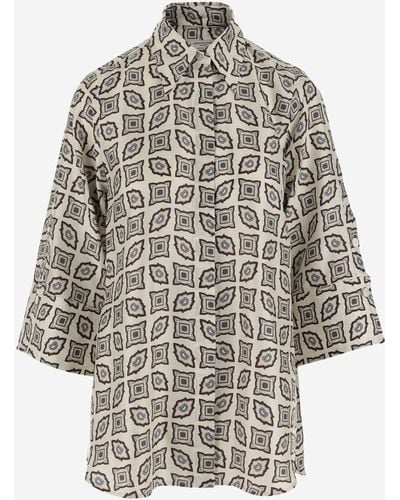 Alberto Biani Silk Shirt With Geometric Pattern - Grey