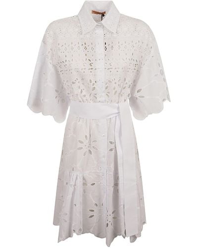 Ermanno Scervino Tie-Waist Perforated Shirt Dress - White