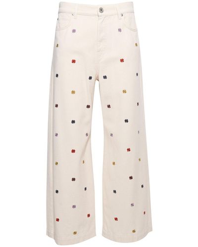 Weekend by Maxmara Floral Embroidered Wide Leg Trousers - Natural