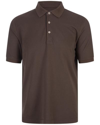 Fedeli Cotton Pique Polo Shirt - Brown