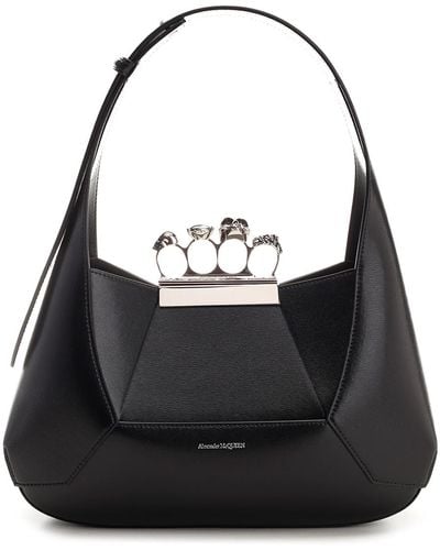 Alexander McQueen Black Jeweled Hobo Bag