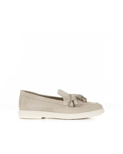 Santoni Suede Moccasin With Tassels - White