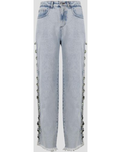 Gcds Crystals Chain Jeans - Blue