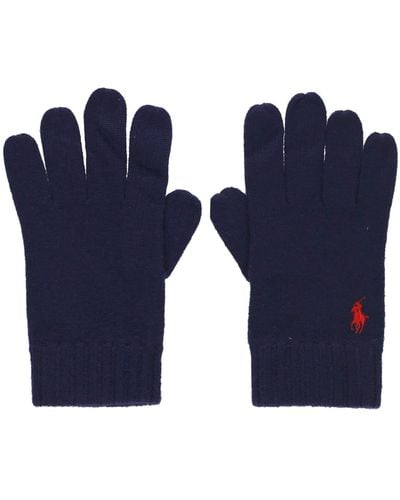 Polo Ralph Lauren Logo Embroidered Knitted Gloves - Blue