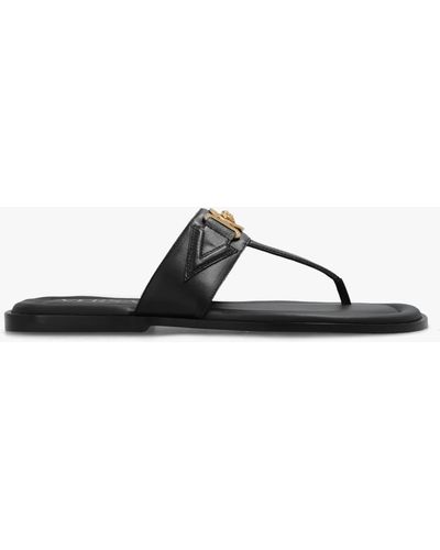 Versace Leather Slides - Black