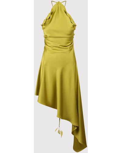 The Attico Ruched Satin Midi Dress - Yellow