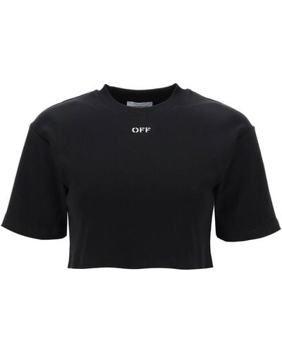 Off-White c/o Virgil Abloh Cropped T-shirt With Off Embroidery - Black