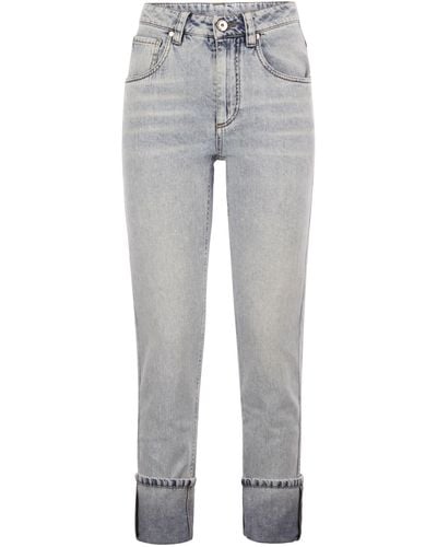 Brunello Cucinelli Soft Denim Straight Pants With Shiny Details - Gray