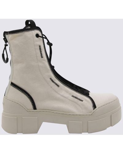 Vic Matié Cream And Canvas Combat Boots - Gray