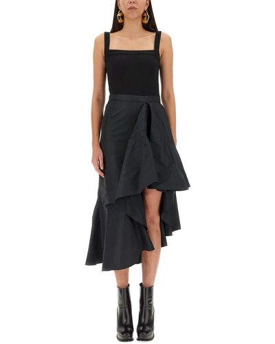 Alexander McQueen Asymmetric Dress With Maxi Flounce - Black
