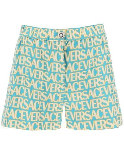 Versace Monogram Print Silk Shorts - Blue