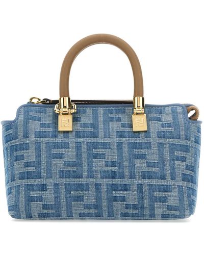 Fendi Embroidered Denim Mini By The Way Handbag - Blue