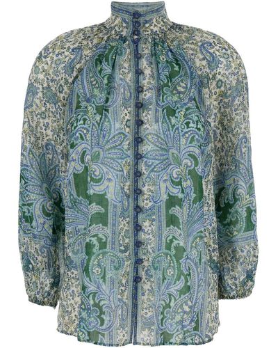 Zimmermann Blouse With Embroidery And Puffed Sleeves - Blue