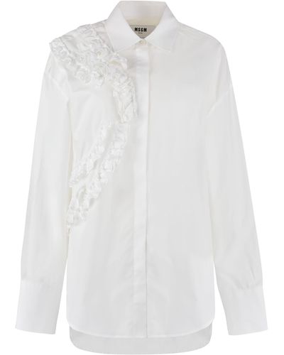 MSGM Ruffled Cotton Shirt - White