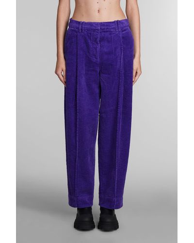 Ganni Trousers In Viola Cotton - Purple