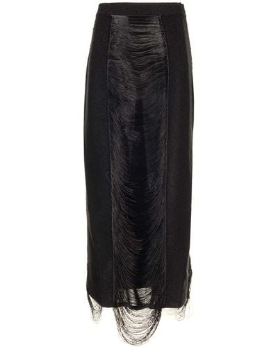 Alexander McQueen Midi Skirtwith Drapped Threads - Black