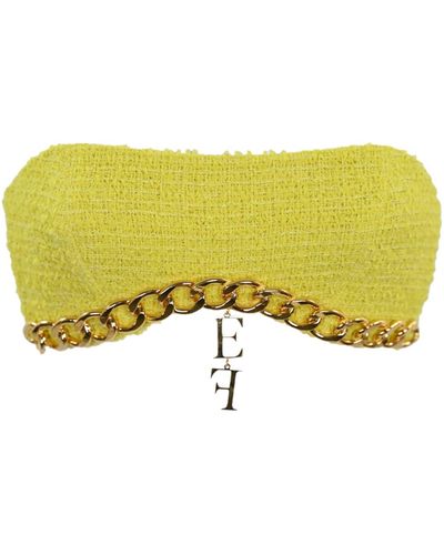 Elisabetta Franchi Tweed Top With Chain - Yellow