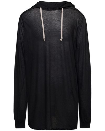Rick Owens Hoodie With Coulisse Long Sleeves In Cotton - Blue