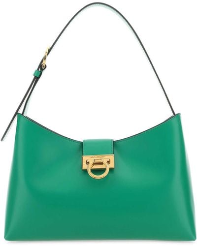 Ferragamo Emerald Leather Trifolio Shoulder Bag - Green