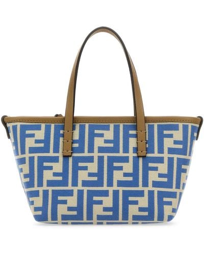 Fendi Embroidered Fabric Mini Roll Handbag - Blue