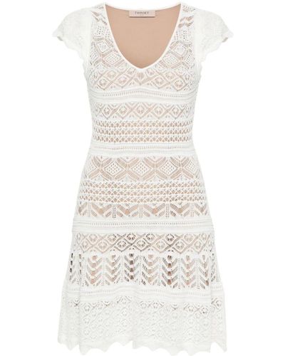 Twin Set Short Sleeve Lace Dress - White
