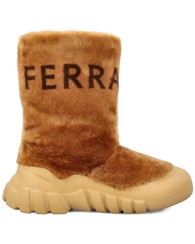 Ferragamo Logo-Jacquard Shearling Boots - Brown