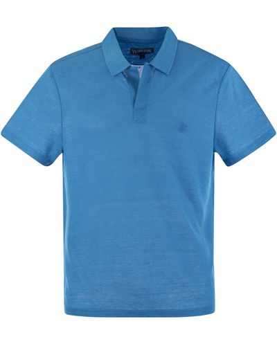 Vilebrequin Short-Sleeved Linen Polo Shirt - Blue