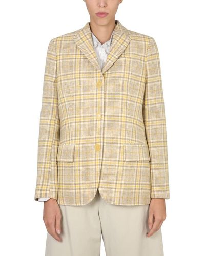 Aspesi Single-breasted Blazer With Check Pattern - Natural