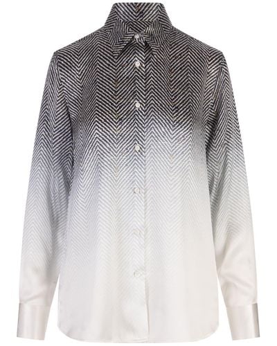 Ermanno Scervino Silk Shirt With Shaded Chevron Pattern - Gray