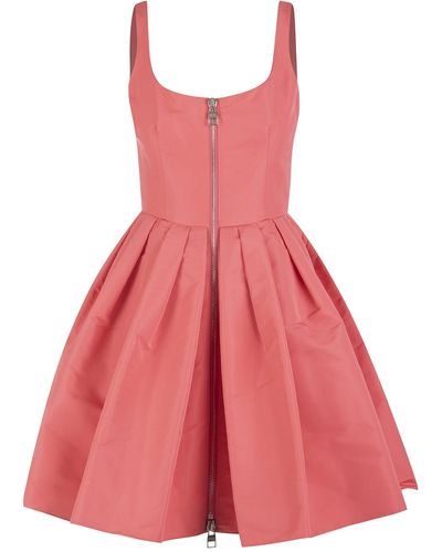 Alexander McQueen Woman Mini Dress In Polyfaille With Zip - Pink