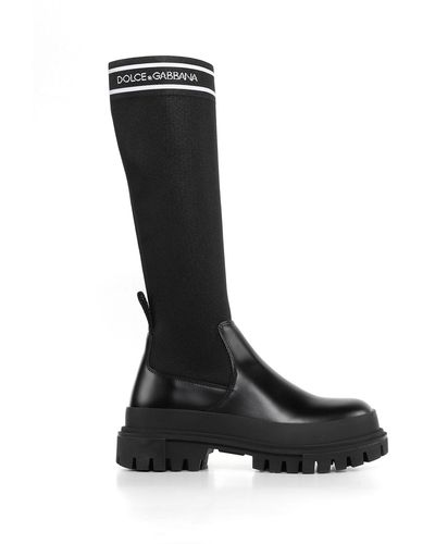Dolce & Gabbana Boot With Branded Leg - Black