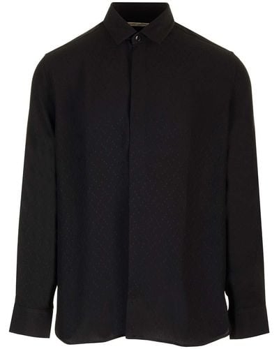 Saint Laurent Black Silk Shirt With Polka Dots