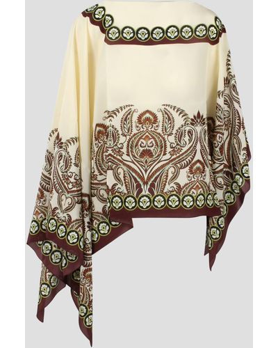 Etro Printed Silk Poncho - Natural