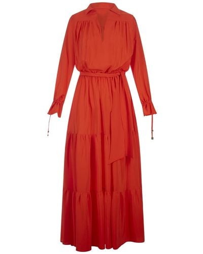 Kiton Bright Silk Shirt Long Dress - Red