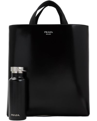 Prada Logo Printed Top Handle Bag - Black