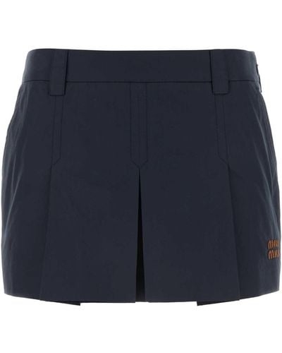 Miu Miu Dark Cotton Blend Mini Skirt - Blue