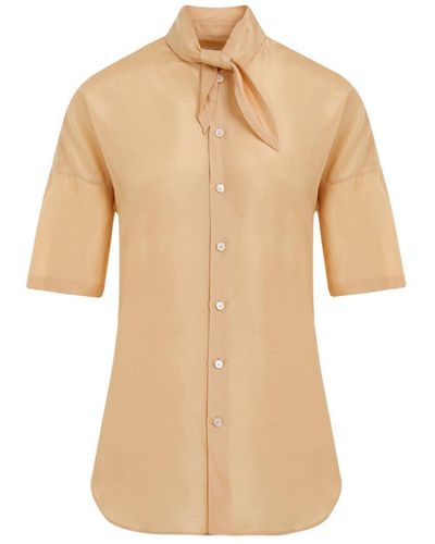 Lemaire Pussy-Bow Short-Sleeved Top - Natural