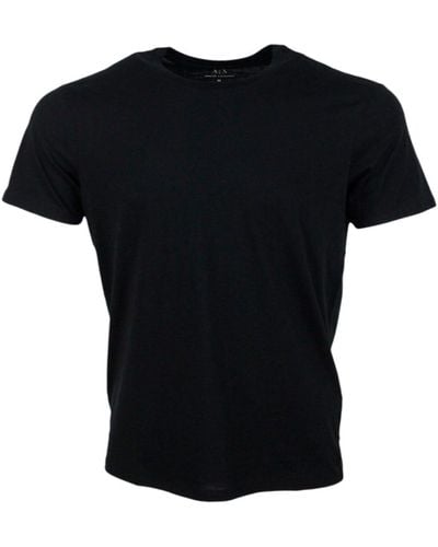 Armani Short-Sleeved Crew-Neck T-Shirt With Small Studded Logo On The Chest And Bottom - Black