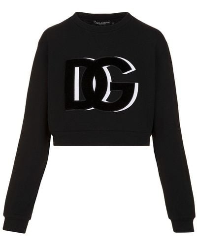 Dolce & Gabbana Logo Embroidered Cropped Sweatshirt - Black