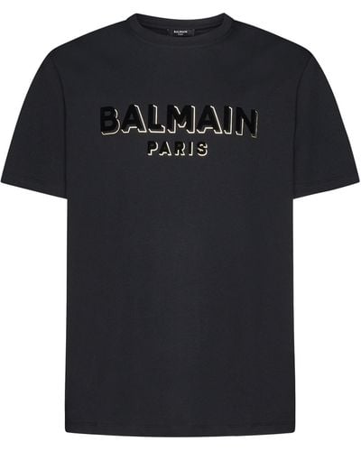 Balmain Flocked And Metallic Logo T-Shirt - Black
