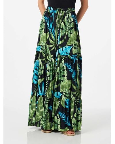 Mc2 Saint Barth Long Skirt With Tropical Print - Green